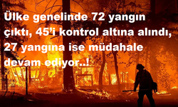 Ülke genelinde 72 yangın çıktı, 45’i kontrol altına alındı, 27 yangına ise müdahale devam ediyor