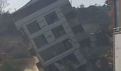 6 katlı binanın maket gibi devrildiği anlar kamerada