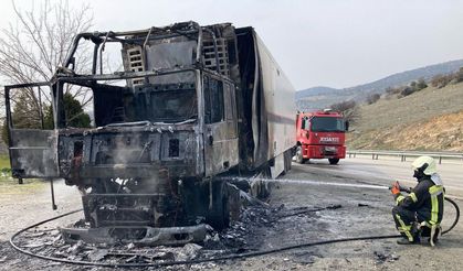 Seyir halindeyken alev alan tır küle döndü