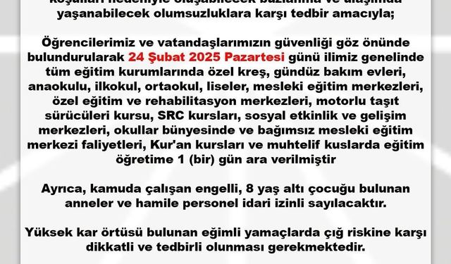 162 köy yolunun kapalı olduğu Rize’de eğitime 1 gün ara verildi