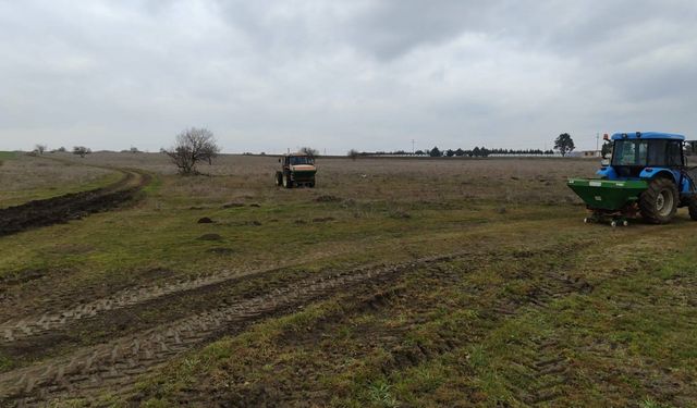 Edirne’de köy meralarına gübre atılıyor