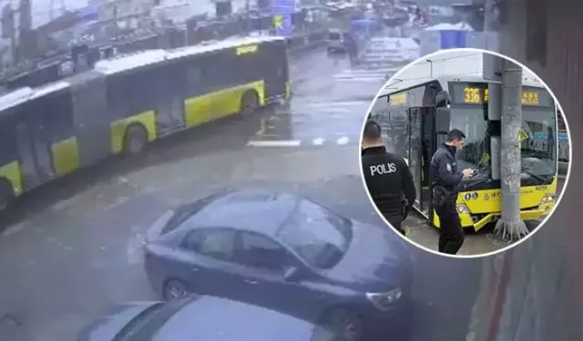 Sultangazi’de yola dökülen akaryakıt kazalara neden oldu: İETT otobüsü direğe çarptı