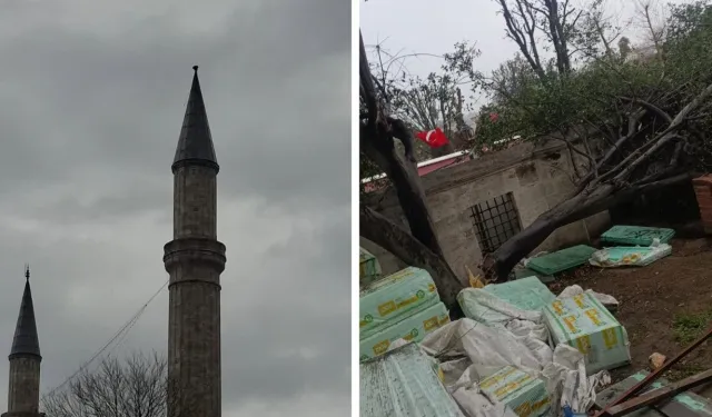 Ayasofya Camii’nin alemi şiddetli rüzgar nedeniyle düştü