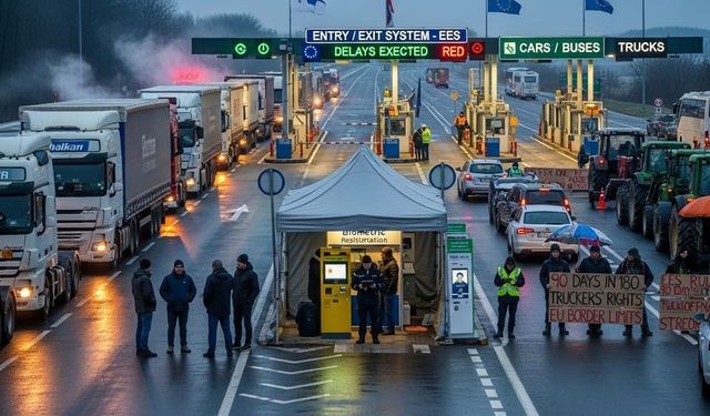 Schengen vize protestosu AB sınırlarını kilitledi, tırlar kilometrelerce kuyruk oluşturdu