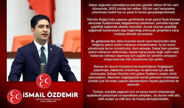 MHP’li Özdemir: Gabar Petrolü Milli Çıkar İçin Stratejik Yönetilmeli