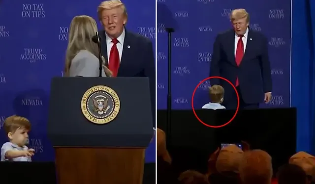 Trump’tan sahnede hızlı müdahale: Küçük çocuğu düşmeden durdurdu