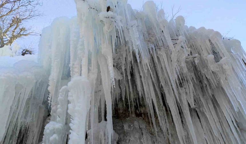 Batman’da şelale dondu, 30 metreyi bulan buz sarkıtları oluştu