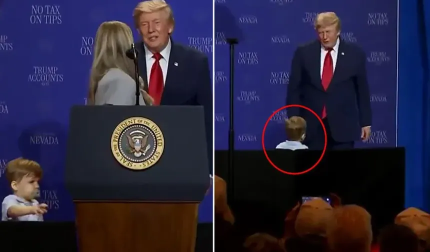 Trump’tan sahnede hızlı müdahale: Küçük çocuğu düşmeden durdurdu