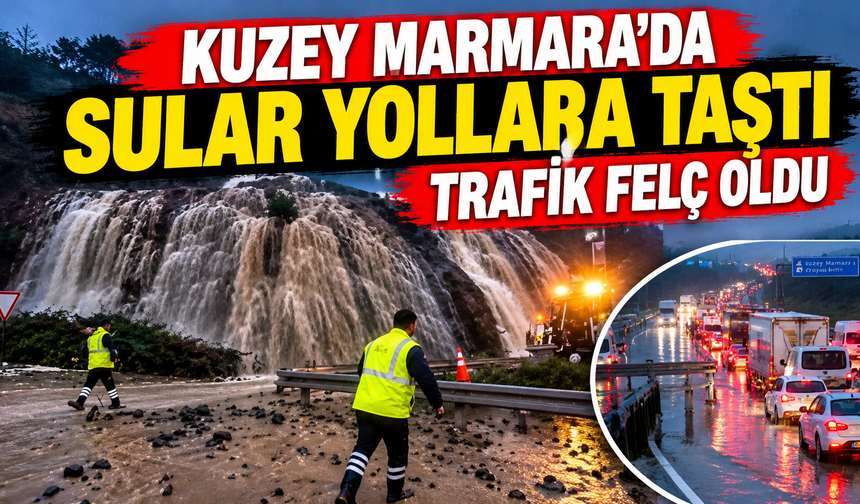 Kuzey Marmara’da sular yollara taştı, trafik felç oldu
