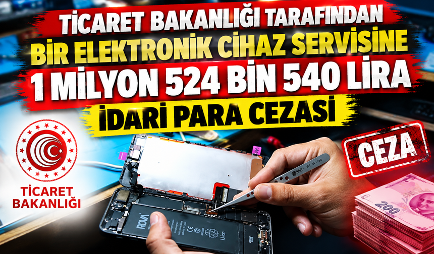Ticaret Bakanlığı tarafından bir elektronik cihaz servisine 1 milyon 524 bin 540 lira idari para cezası