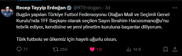 Tff Tebri̇k Mesaji