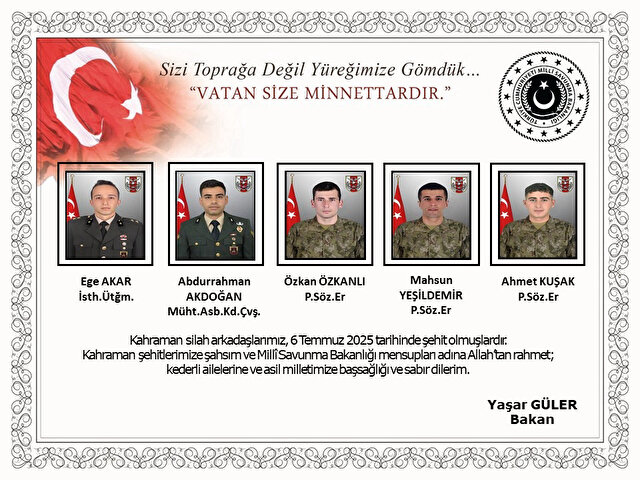 Pençe Kilit'te Acı Kayıp Şehitlerimizin İsimleri Belli Oldu