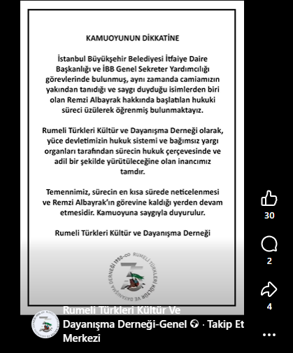 Rumeli Türkleri Derneğinden Kamuoyu Açıklaması Remzi Albayrak Hakkındaki Hukuki Süreci Üzüntüyle Öğrendik Isindetayi