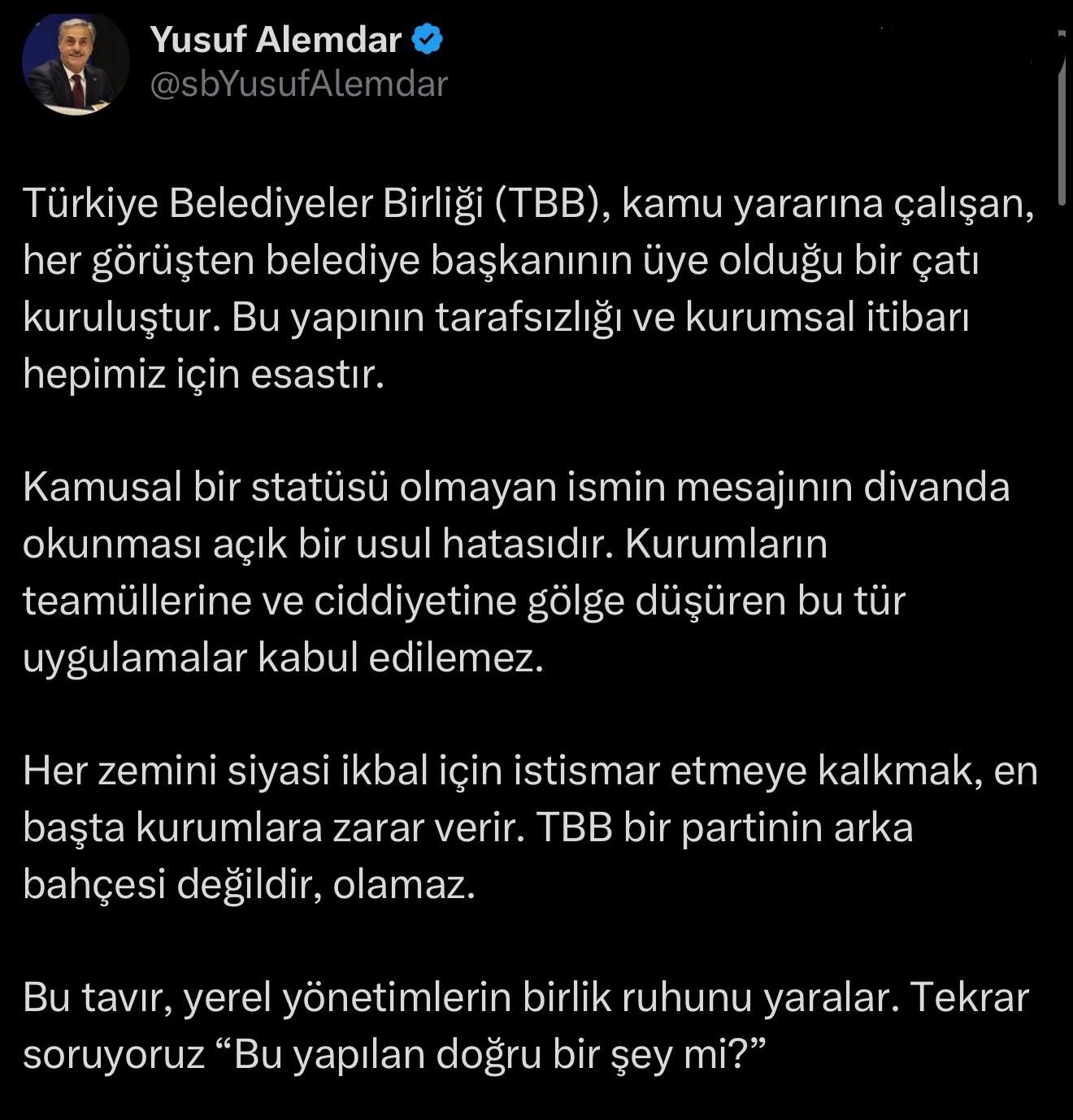 Tbb’de Kriz Oluşturan ‘Mektup’ Gerginliği Sonrası Alemdar’dan Sert Eleştiri Isindetayi