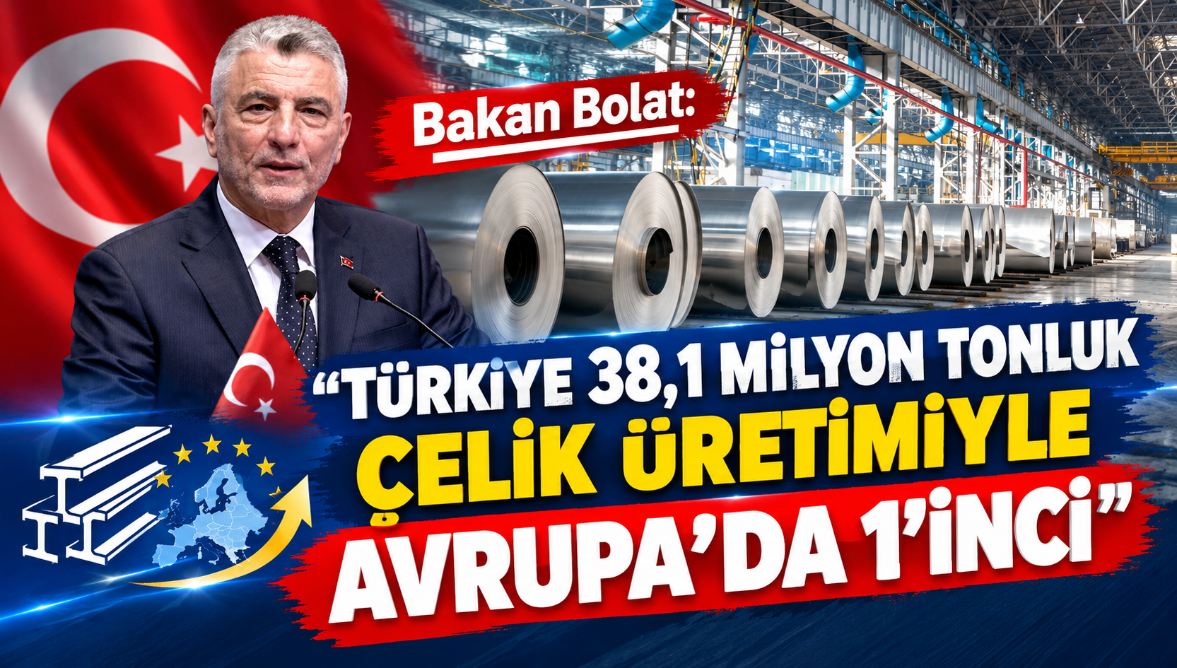 Bakan Bolat: "Türkiye 38,1 milyon tonluk çelik üretimiyle Avrupa’da 1’inci"